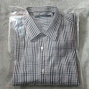 Large Perry Ellis White and Gray Plaid Short Sleeve
